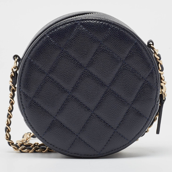 CHANEL Navy Blue Quilted Caviar Leather CC Round Chain Clutch - Picture 4 of 8